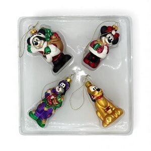 Vintage Ornaments DISNEY GLASS Character Holiday Mickey Minnie Goofy Pluto EUC